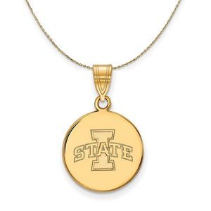 14k Yellow Gold Iowa State Medium Disc Necklace - 22 Inch